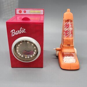 Vintage Barbie 1992 Vacuum & 2000 Washing Machine Pink & Orange Works!